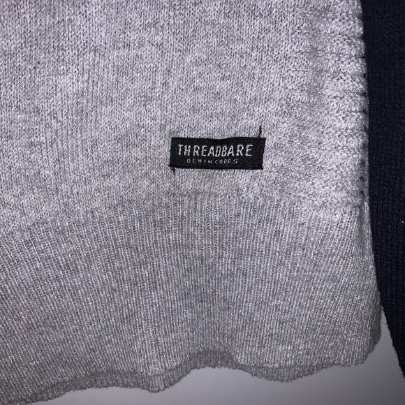 Grey and Navy Blue Quarter Zip Knit Sweater - Picture 7 of 9